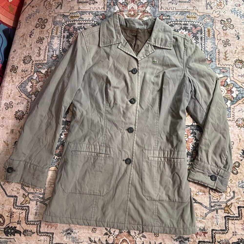 Vintage Lacoste Coat Women's Long Line Button Up Jacket NY Detective 90s Trench
